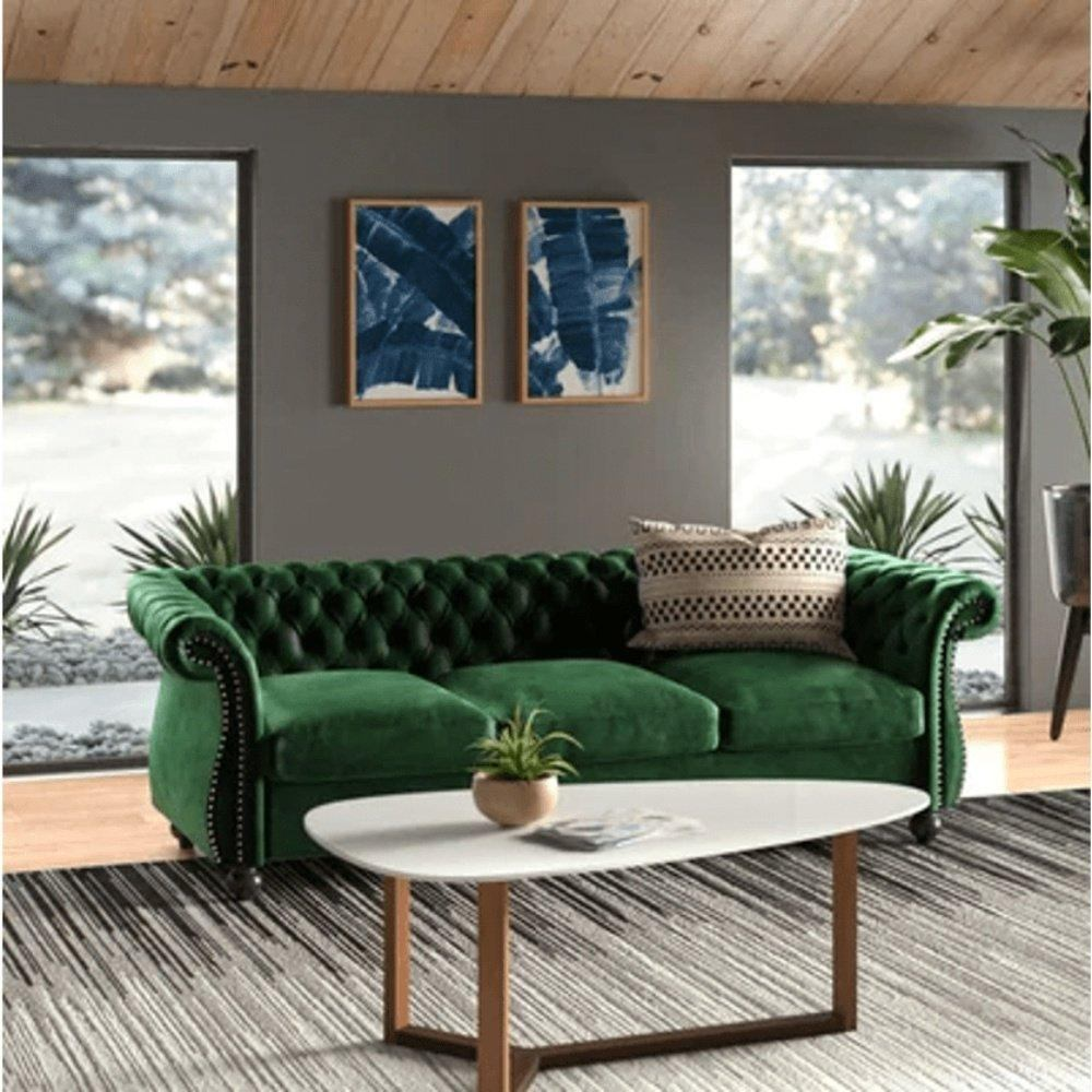 Romeo Chesterfield Sofa Set - Oak Inside