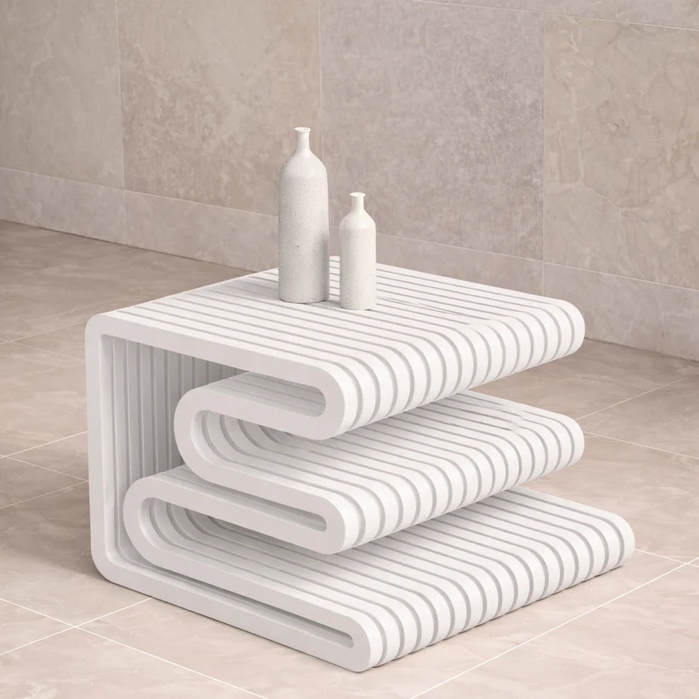 LuxeAura Slatted Wood Side Table