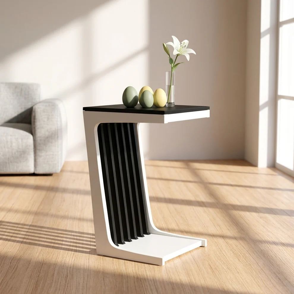 OpalAura Design C Shaped Solid Wood Side Table