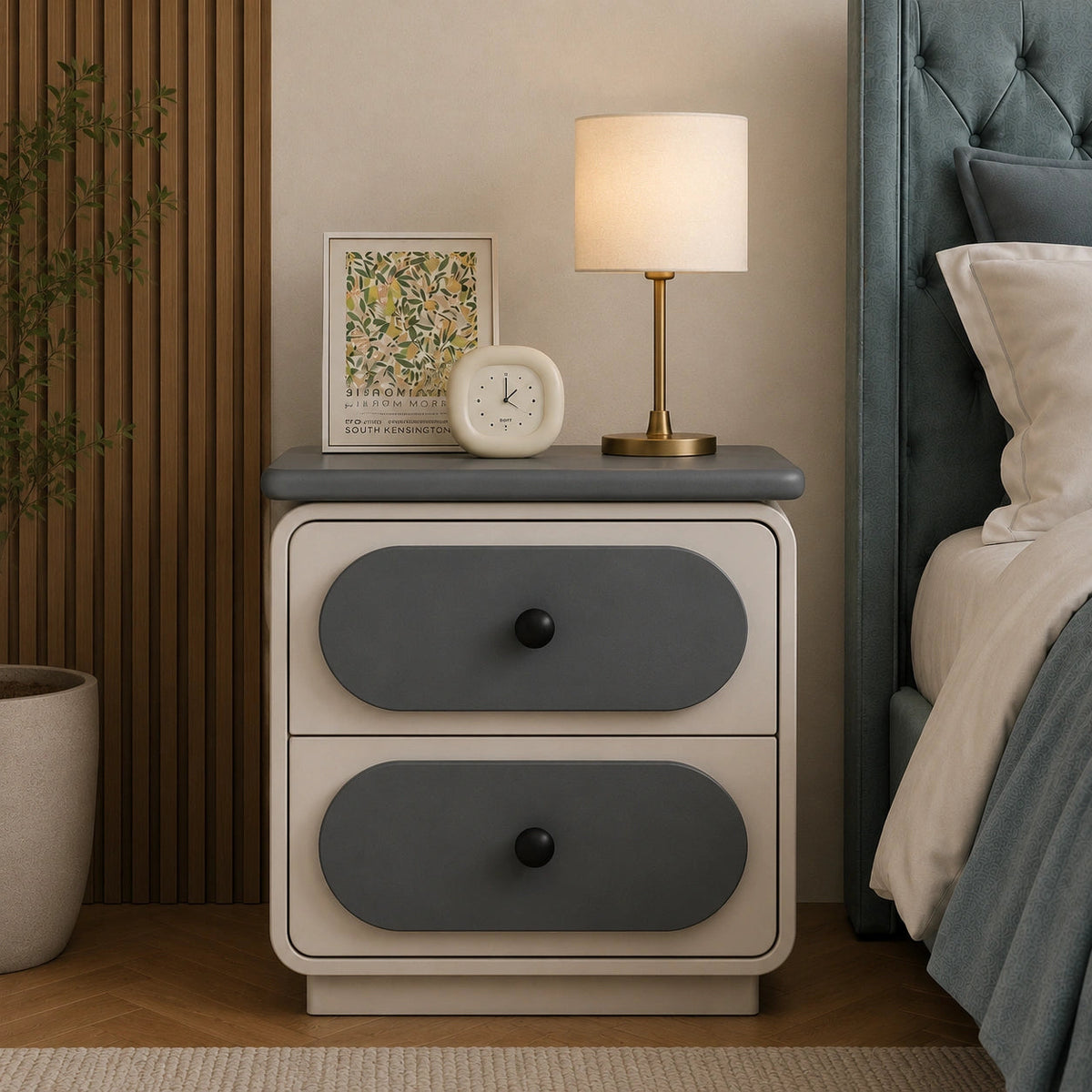 Urban Dual Tone Solid Wood Bedside Table with 2 Drawers