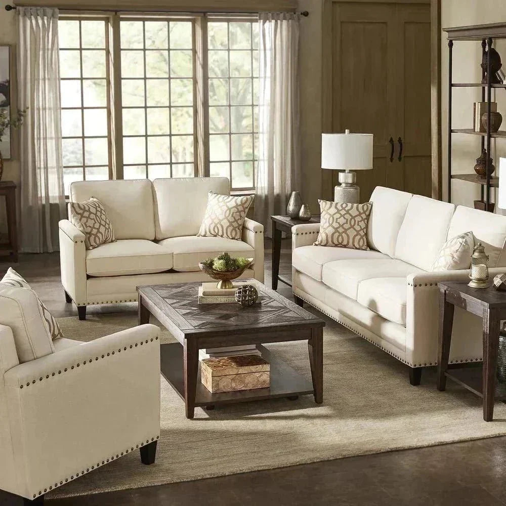 GoPro Line Sofa Set in Beige - Oak Inside