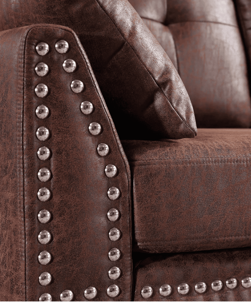 Viatol High Back Couch Mid-century Suede Leather Wood Legs Chaise Sofa - Oak Inside