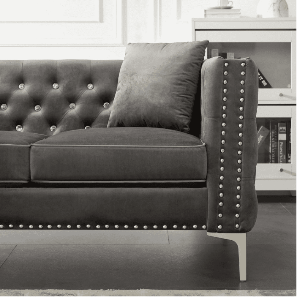 Lotus Grey Chesterfield Sectional Sofa Set - Oak Inside