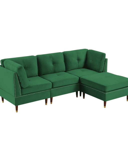 Glossy Sectional Suede Sofa Set With Ottoman - Oak Inside