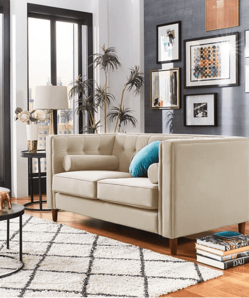 Brew Tuxedo Faux Leatherette Sofa with Accent Pillows - Oak Inside