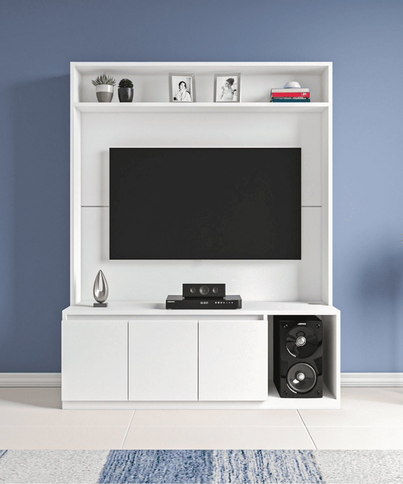Union TV Unit- Frosty White - Oak Inside