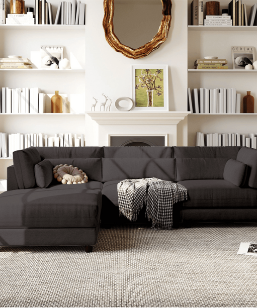 Ronald Sectional Sofa Set in Charcoal Color - Oak Inside