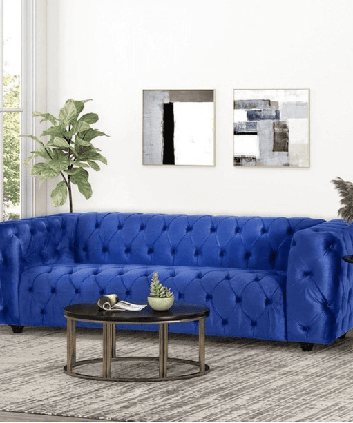 Sagawood Faux Leather or Velvet Tufted Sofa Set - Oak Inside