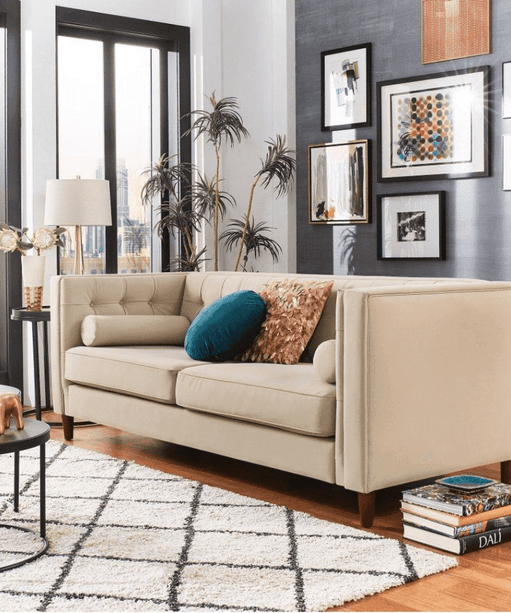 Brew Tuxedo Faux Leatherette Sofa with Accent Pillows - Oak Inside