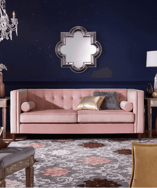 Brew Pink Suede Sofa or Loveseat with Pillows - Oak Inside