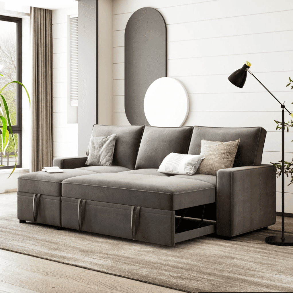 Yolo Sofa Cum Bed in Grey - Oak Inside