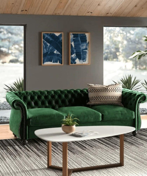 Romeo Chesterfield Sofa Set - Oak Inside