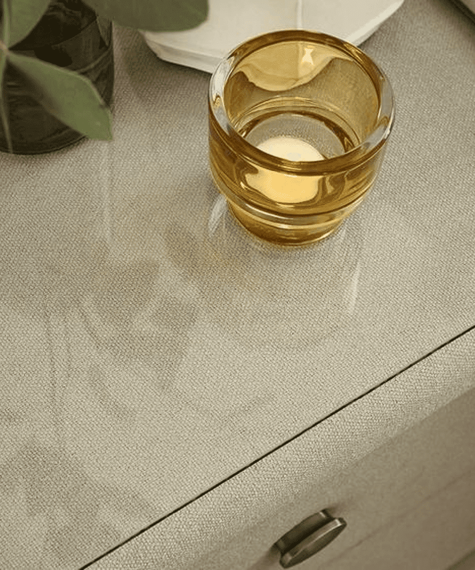 Superb Side Table in Fabric with Glass - Oak Inside