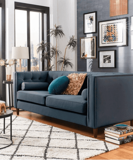 Brew Tuxedo Faux Leatherette Sofa with Accent Pillows - Oak Inside