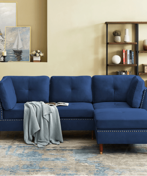 Glossy Sectional Suede Sofa Set With Ottoman - Oak Inside