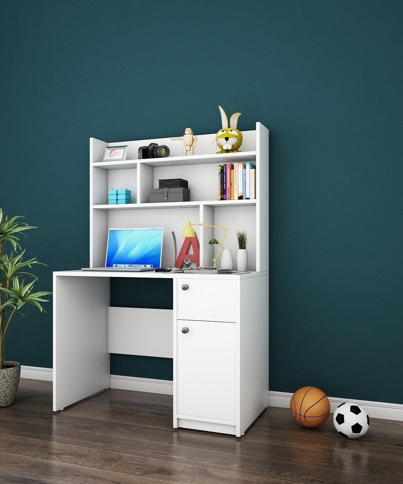 Starstock Study Table in White Color - Oak Inside