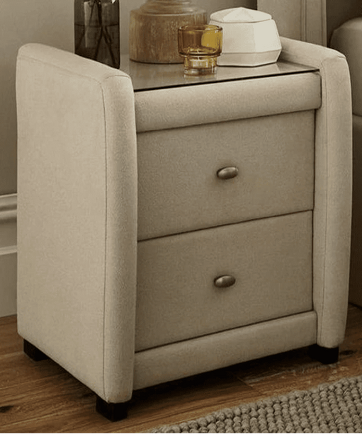 Superb Side Table in Fabric with Glass - Oak Inside