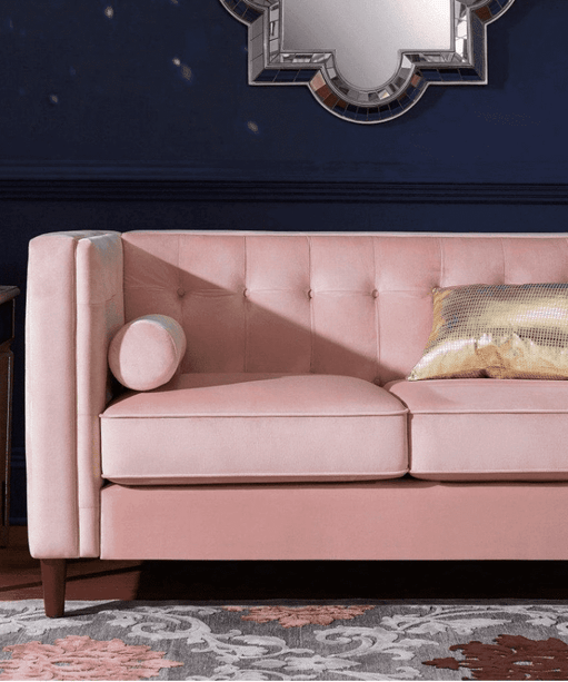 Brew Pink Suede Sofa or Loveseat with Pillows - Oak Inside
