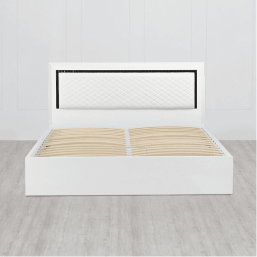 Helen PU Polish Bed in White Color - Oak Inside