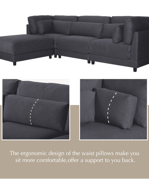 Ronald Sectional Sofa Set in Charcoal Color - Oak Inside