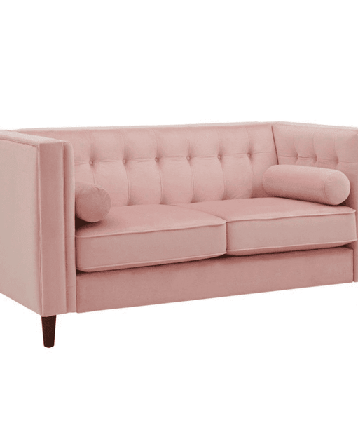 Brew Pink Suede Sofa or Loveseat with Pillows - Oak Inside