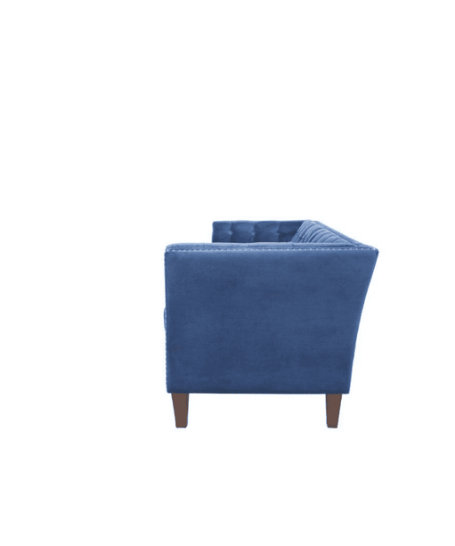 Rosy Sofa Set in Blue Suede Fabric - Oak Inside