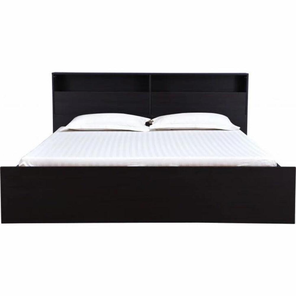 Denver Wooden Bed with Storage in Brown Glossy Finish - Oak Inside