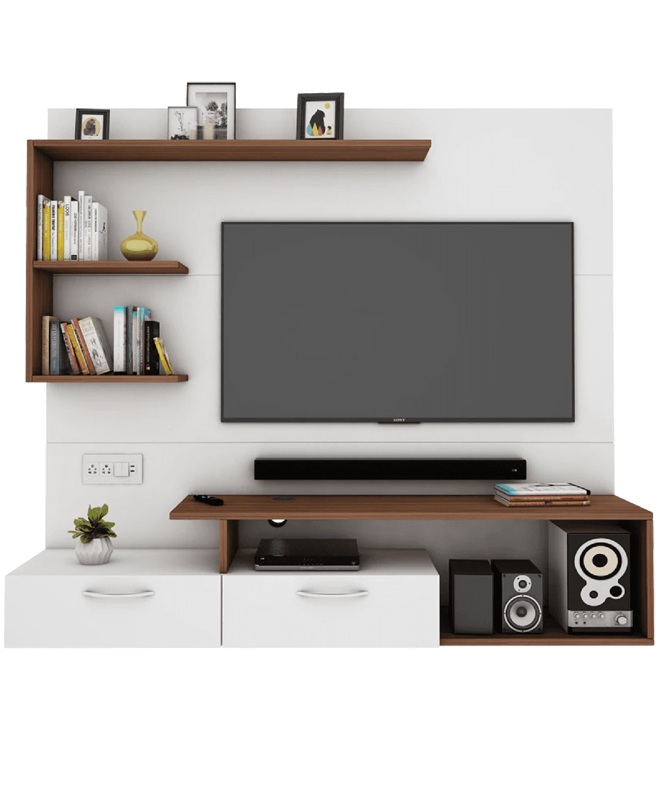 Viny TV Panel- Frosty White- Upto 55 inches TV - Oak Inside