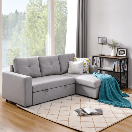 Roxy L-Shaped Sectional Storage Sofa Cum Bed - Oak Inside