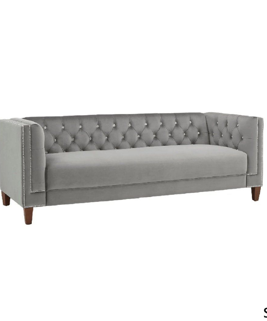 Silver Orchid Jewel-tuft Grey Suede Seating with Nailhead - Oak Inside