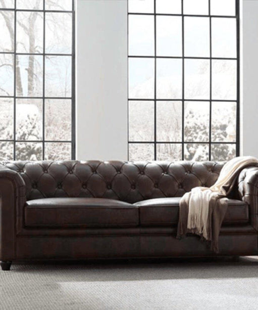 Rolled Arm Back Tufted Chesterfield Sofa in Leatherette - Oak Inside
