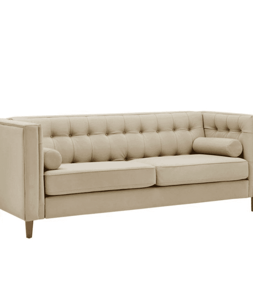 Brew Tuxedo Faux Leatherette Sofa with Accent Pillows - Oak Inside