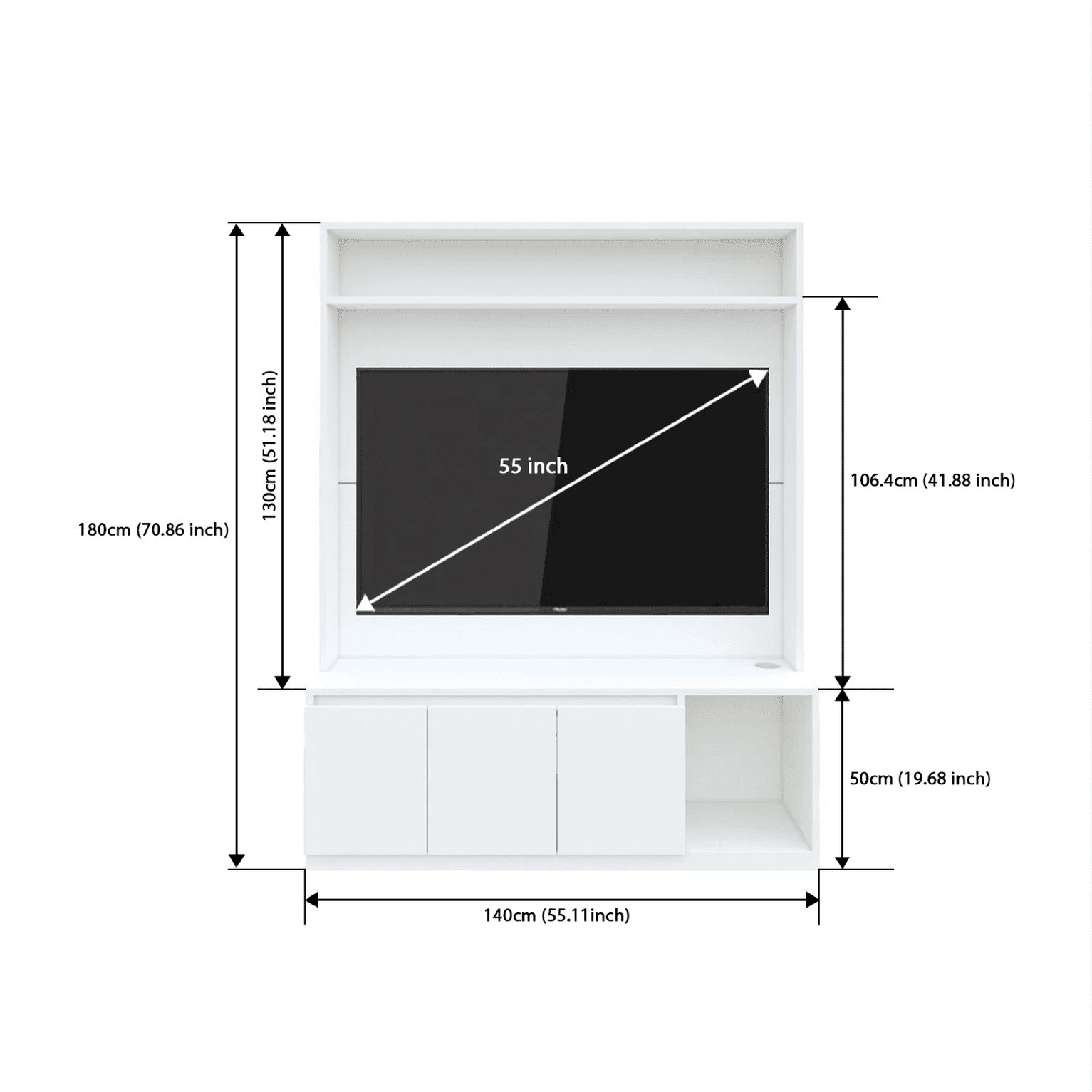 Union TV Unit- Frosty White - Oak Inside