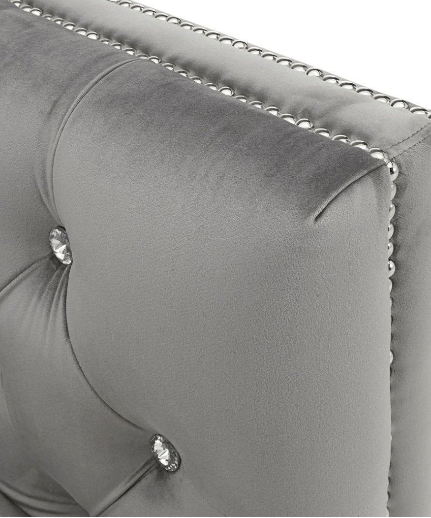 Silver Orchid Jewel-tuft Grey Suede Seating with Nailhead - Oak Inside