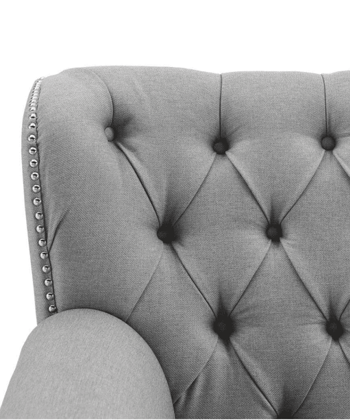 Dorothie Grey Fabric Button Tufted Sofa with Nailhead Trim - Oak Inside