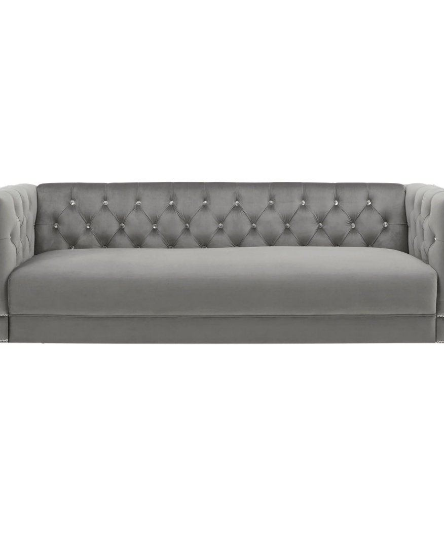 Silver Orchid Jewel-tuft Grey Suede Seating with Nailhead - Oak Inside