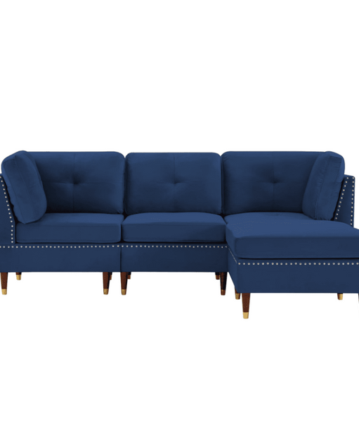 Glossy Sectional Suede Sofa Set With Ottoman - Oak Inside