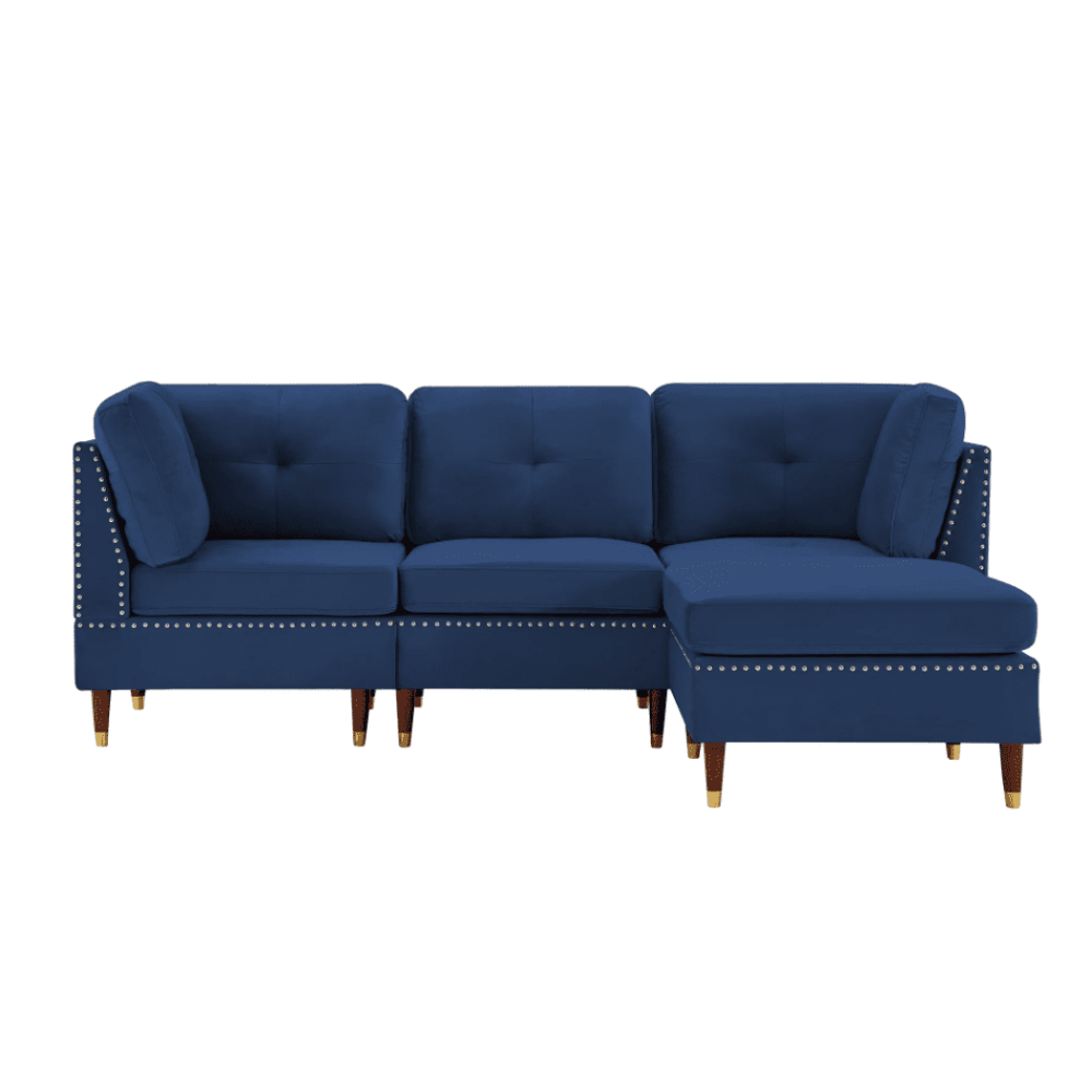 Glossy Sectional Suede Sofa Set With Ottoman - Oak Inside
