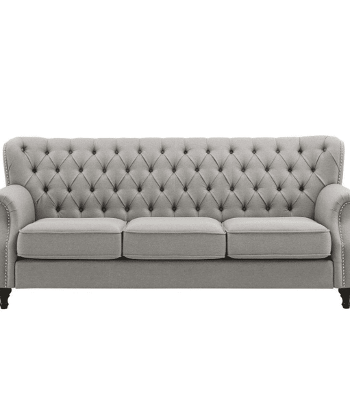 Dorothie Grey Fabric Button Tufted Sofa with Nailhead Trim - Oak Inside