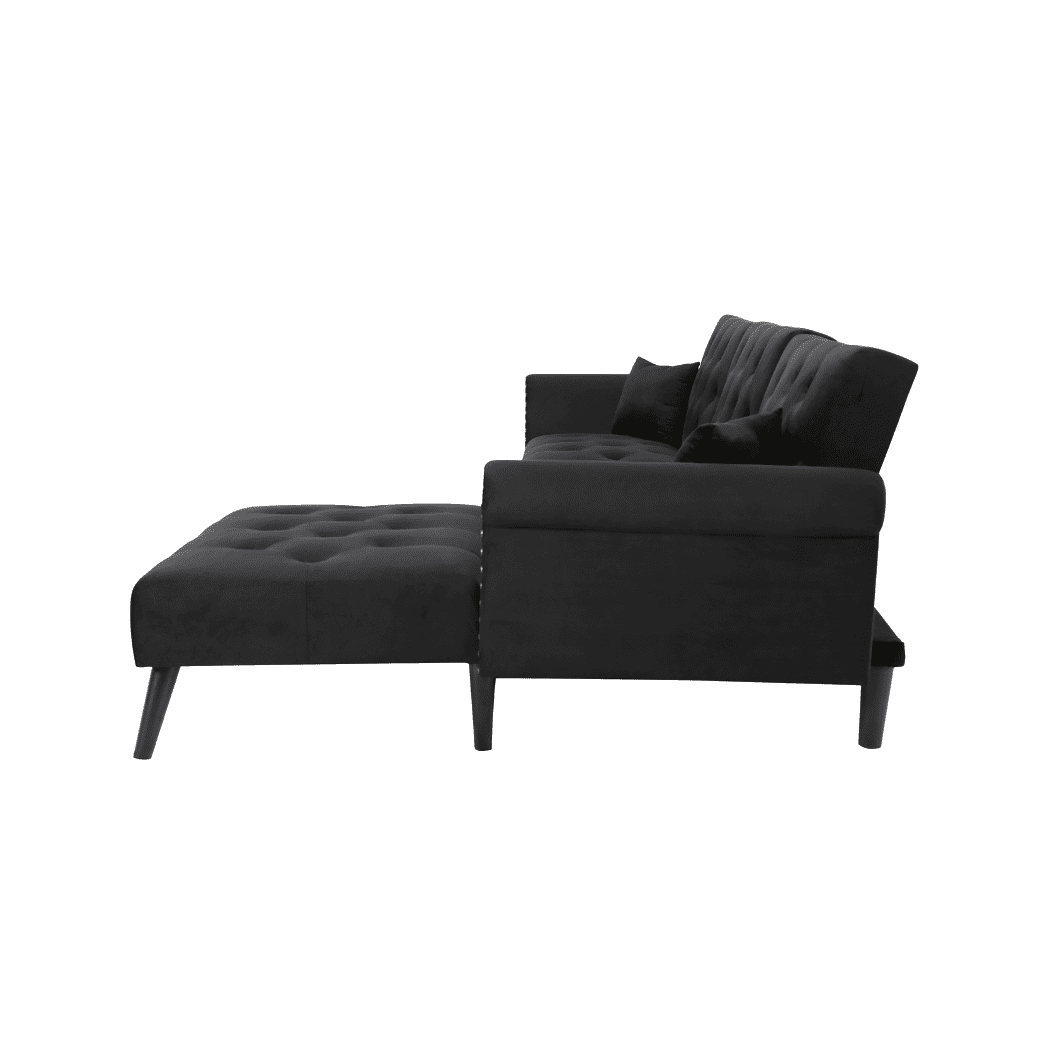 Tufted back Suede Chesterfield Sectional Sofa - Oak Inside
