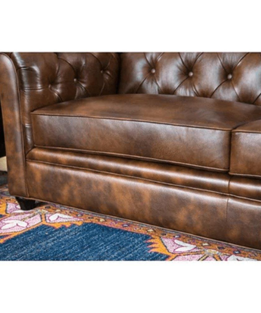 Rolled Arm Back Tufted Chesterfield Sofa in Leatherette - Oak Inside