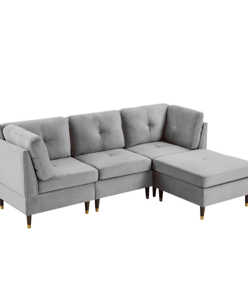 Glossy Sectional Suede Sofa Set With Ottoman - Oak Inside