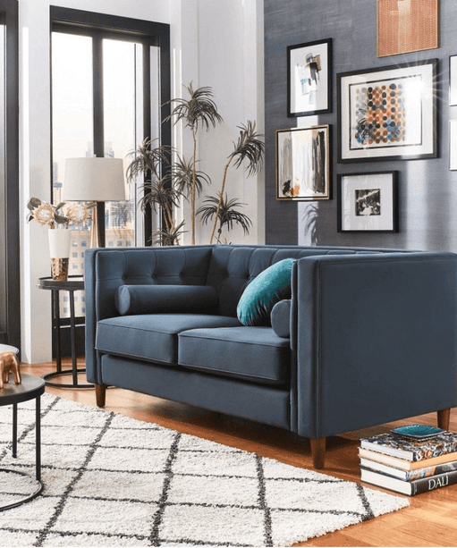 Brew Tuxedo Faux Leatherette Sofa with Accent Pillows - Oak Inside