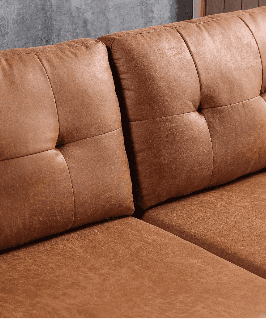 Viatol High Back Couch Mid-century Suede Leather Wood Legs Chaise Sofa - Oak Inside