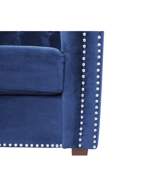 Rosy Sofa Set in Blue Suede Fabric - Oak Inside