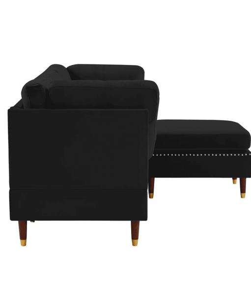 Glossy Sectional Suede Sofa Set With Ottoman - Oak Inside