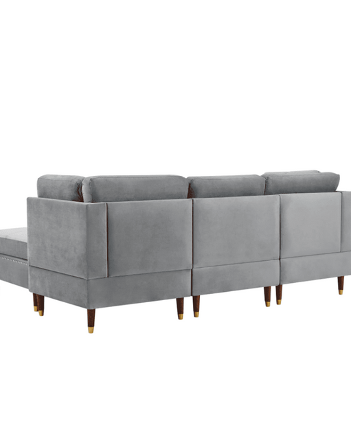 Glossy Sectional Suede Sofa Set With Ottoman - Oak Inside
