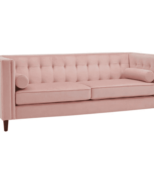Brew Pink Suede Sofa or Loveseat with Pillows - Oak Inside