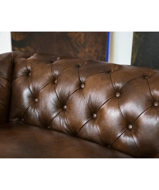Rolled Arm Back Tufted Chesterfield Sofa in Leatherette - Oak Inside