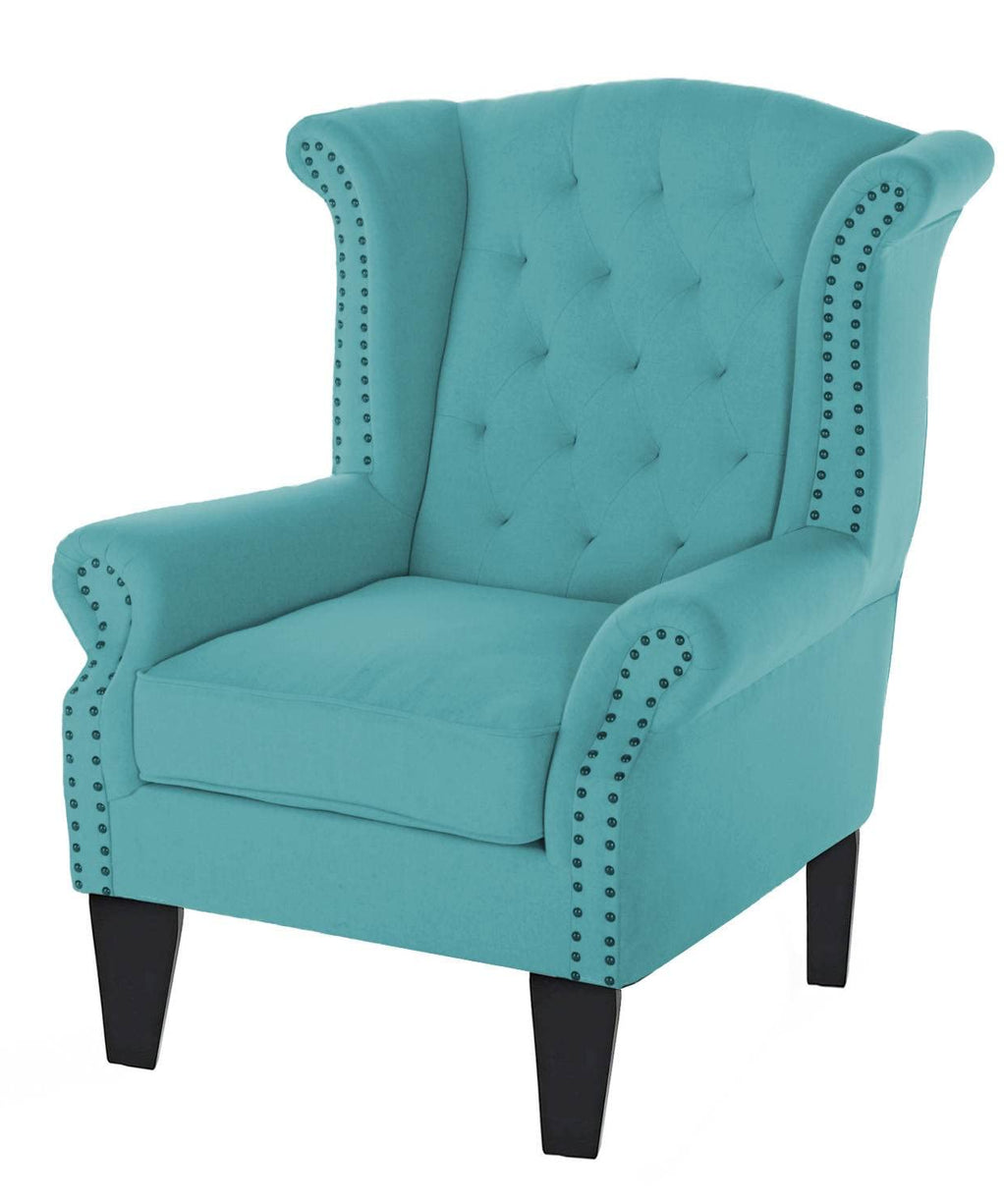 Wayside Chesterfield Wing Chair in Blue Color - Oak Inside